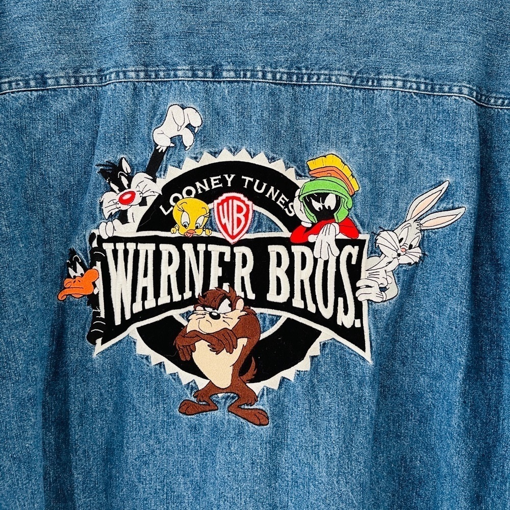 Original Vintage Warner Bros Denim Longsleeve Top - Picture 2 of 5